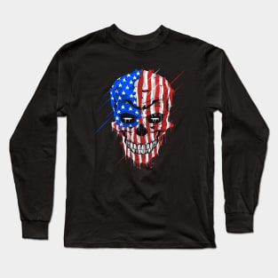 Skull Head Usa Flag Long Sleeve T-Shirt
